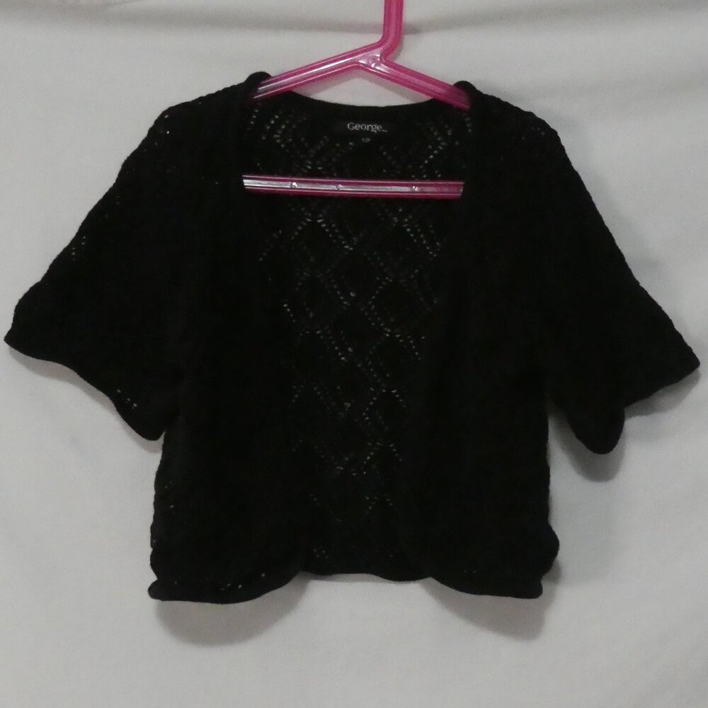 GEORGE size small Black Open Front Short Sleeve Lace Cotton Cardigan